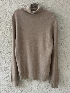 Gutteridge Mens Med Cotton Cashmere Turtleneck Sweater Beige Roll Neck Pullover